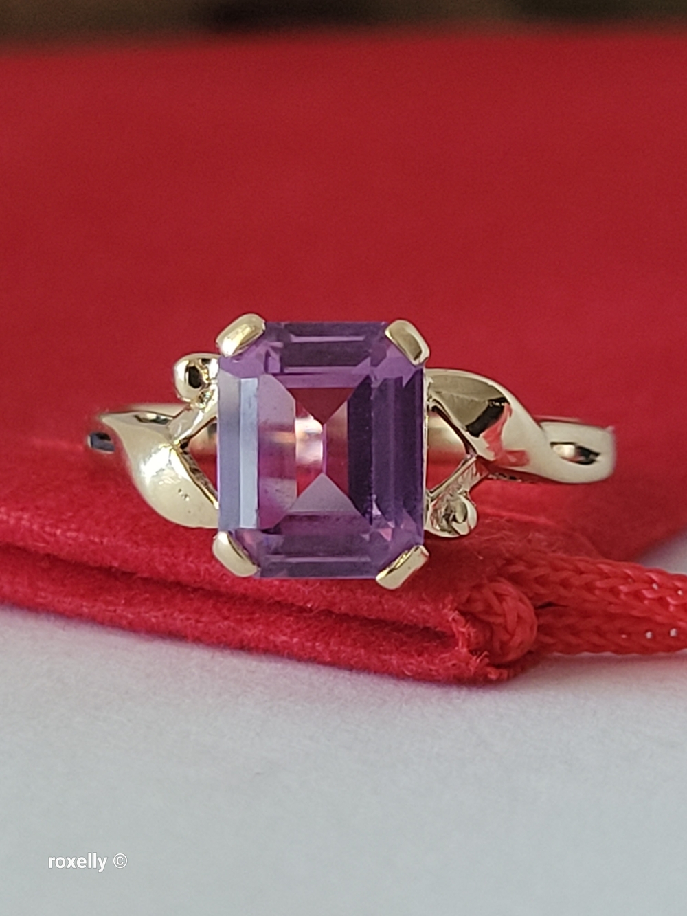 14K Yellow Gold Purple Sapphire Cocktail Ring Size 5, Solid Gold
